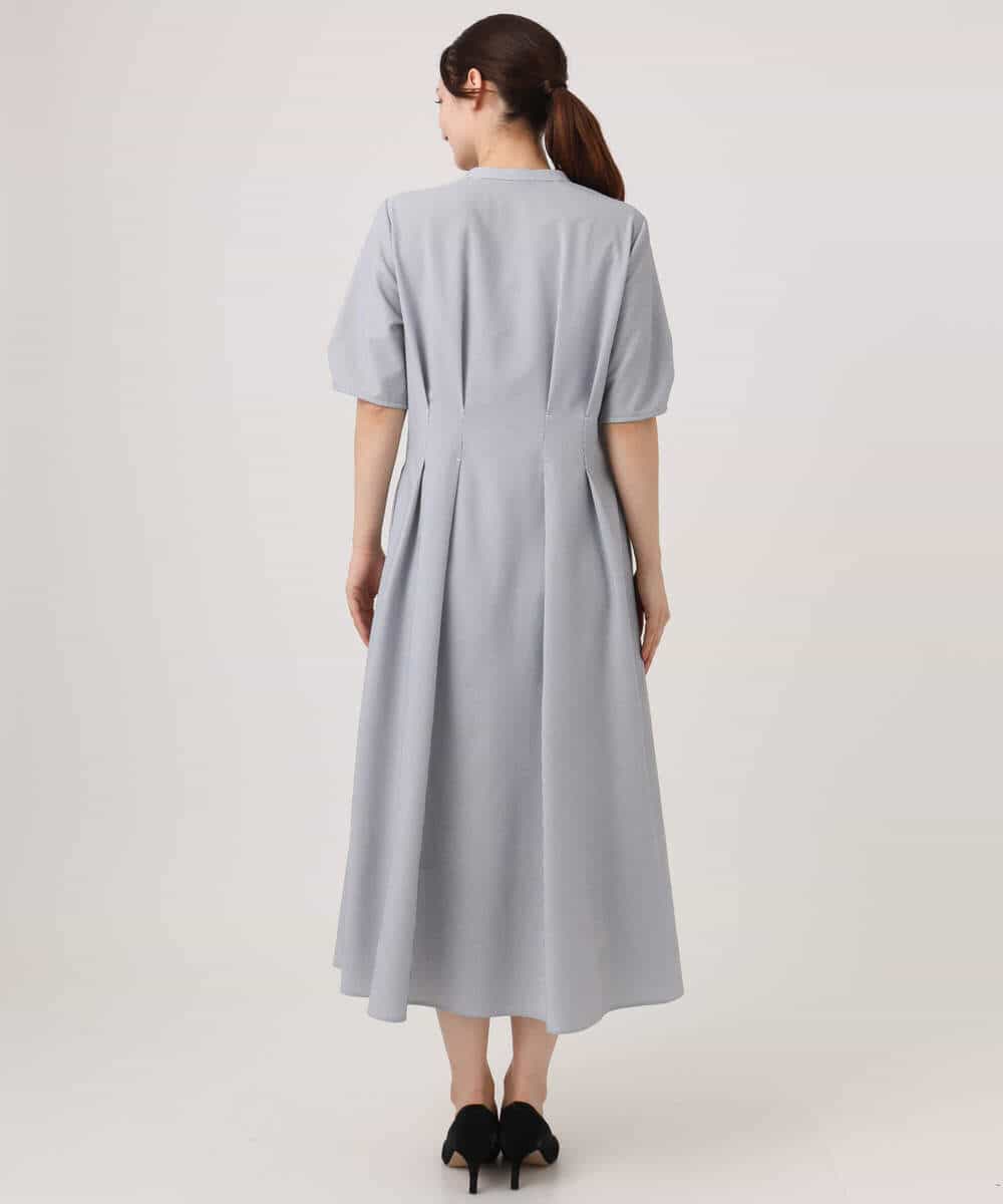 FKEGD38210 MK MICHEL KLEIN(MK ミッシェルクラン) [洗える]サッカーストライプ ウエストタックワンピース ネイビー