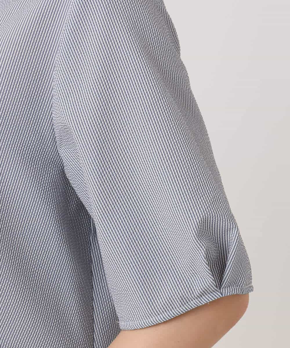 FKEGD38210 MK MICHEL KLEIN(MK ミッシェルクラン) [洗える]サッカーストライプ ウエストタックワンピース ネイビー