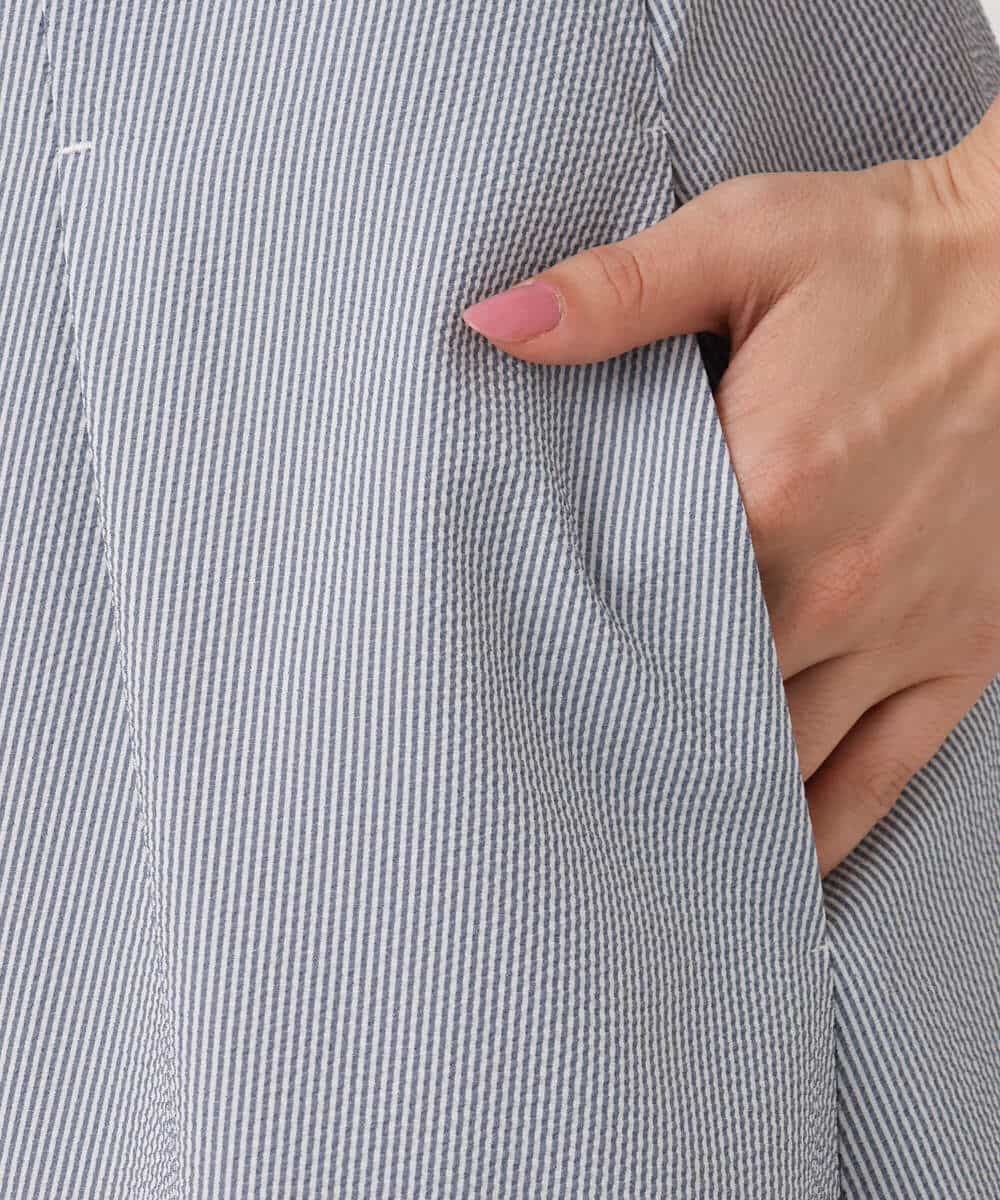 FKEGD38210 MK MICHEL KLEIN(MK ミッシェルクラン) [洗える]サッカーストライプ ウエストタックワンピース ネイビー