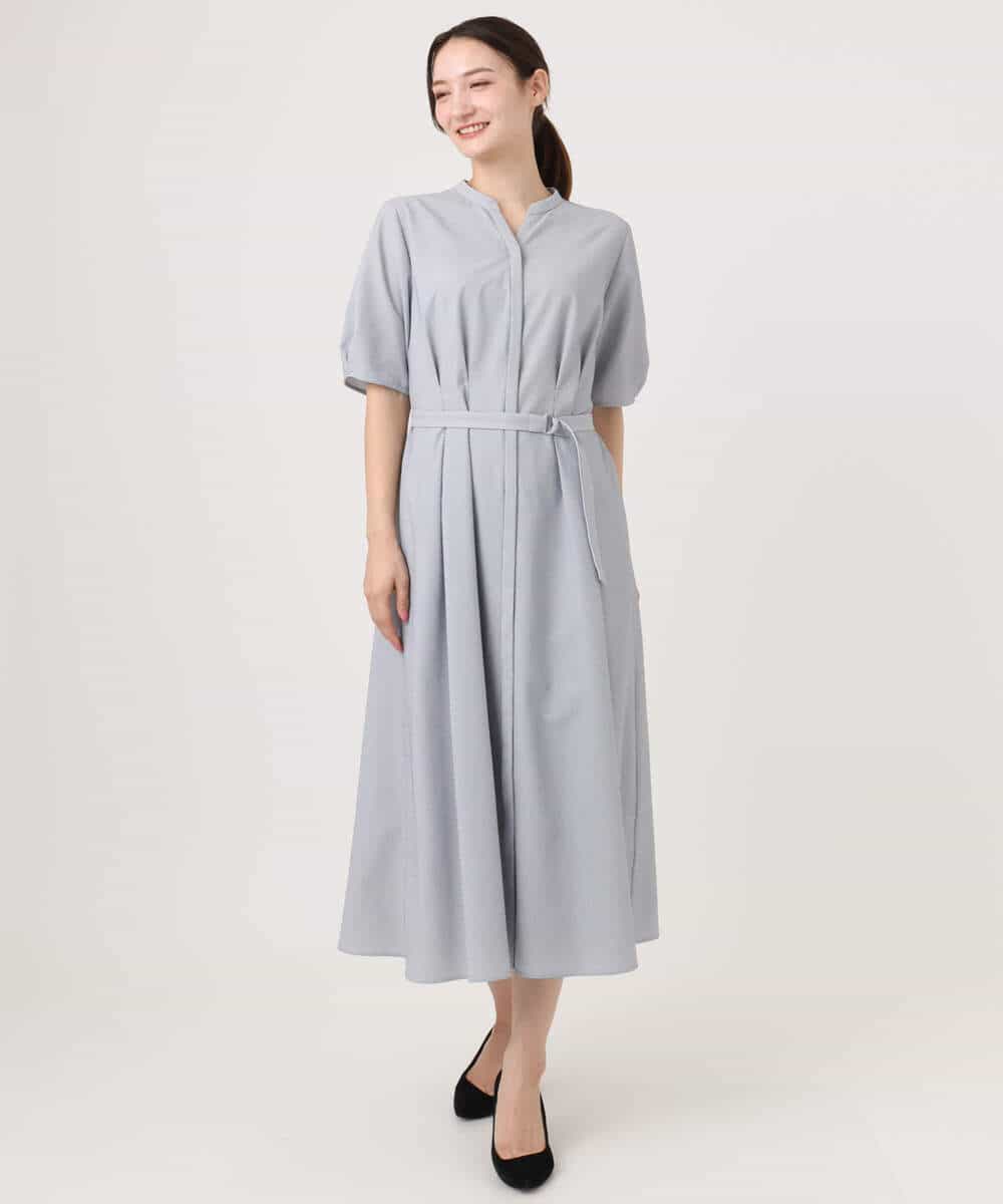 FKEGD38210 MK MICHEL KLEIN(MK ミッシェルクラン) [洗える]サッカーストライプ ウエストタックワンピース ネイビー