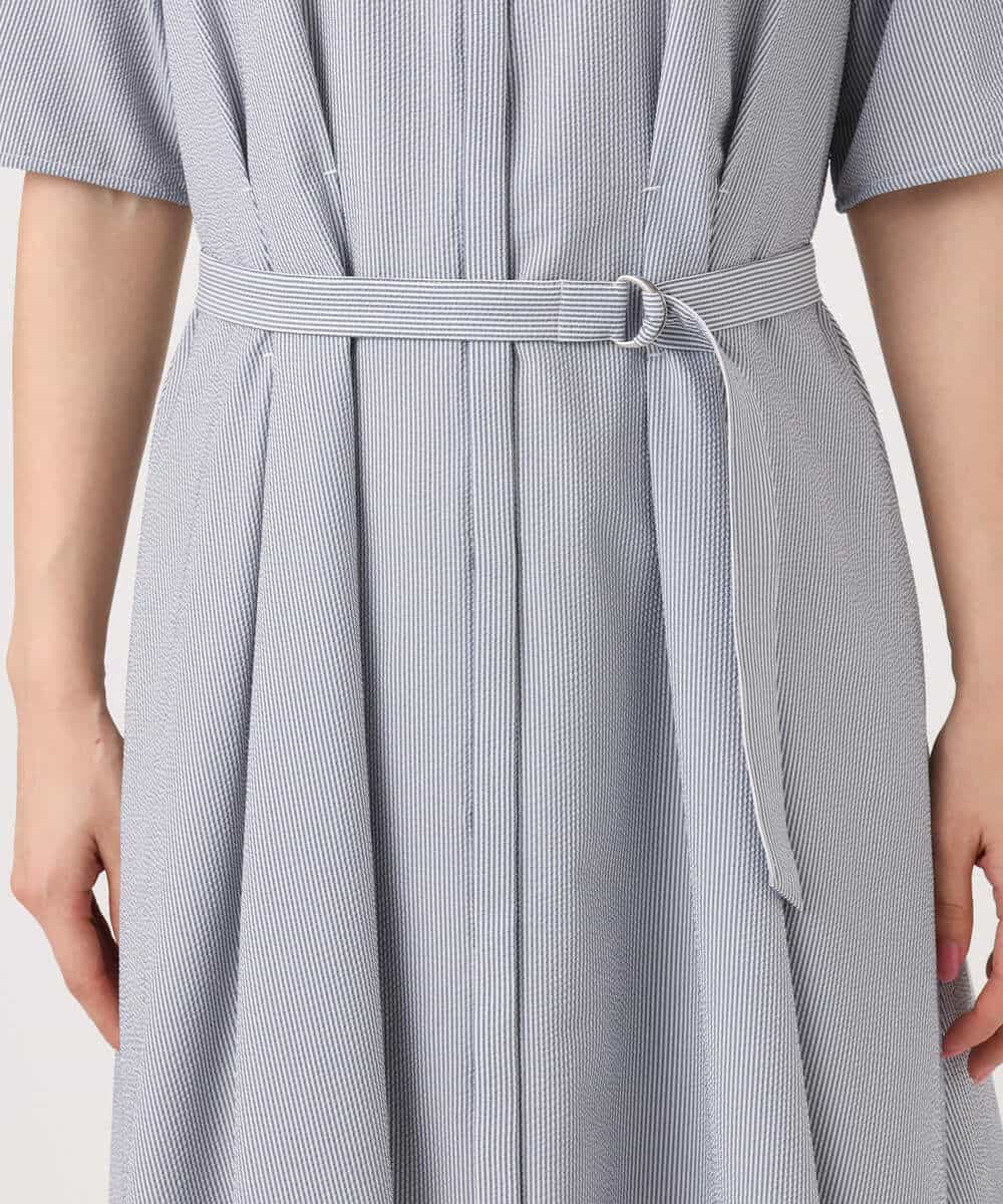 FKEGD38210 MK MICHEL KLEIN(MK ミッシェルクラン) [洗える]サッカーストライプ ウエストタックワンピース ネイビー