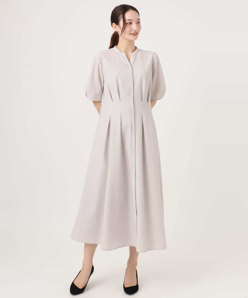 FKEGD38210 MK MICHEL KLEIN(MK ミッシェルクラン) [洗える]サッカーストライプ ウエストタックワンピース ネイビー