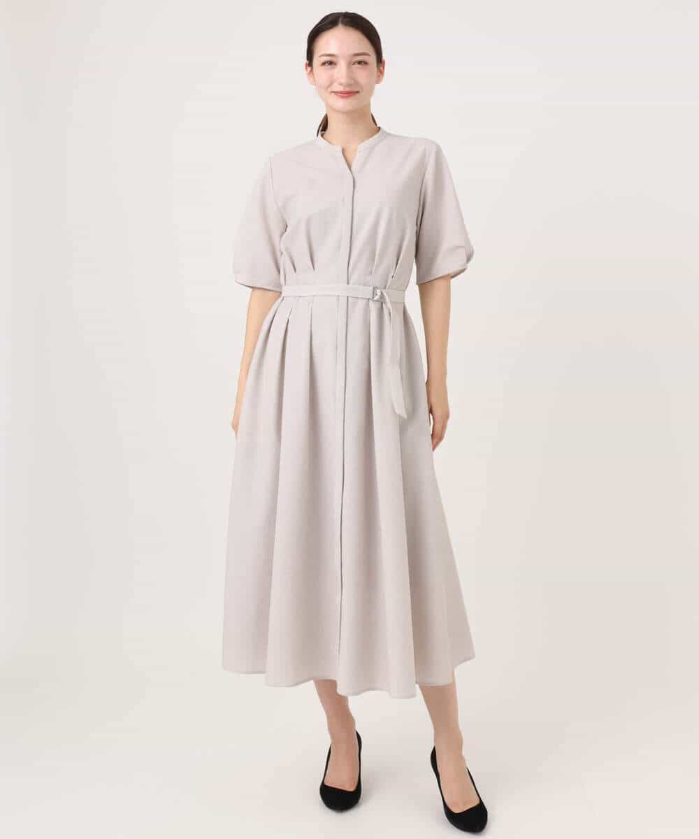 FKEGD38210 MK MICHEL KLEIN(MK ミッシェルクラン) [洗える]サッカーストライプ ウエストタックワンピース ネイビー