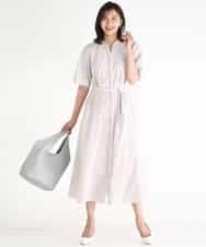 FKEGD38210 MK MICHEL KLEIN(MK ミッシェルクラン) [洗える]サッカーストライプ ウエストタックワンピース ネイビー