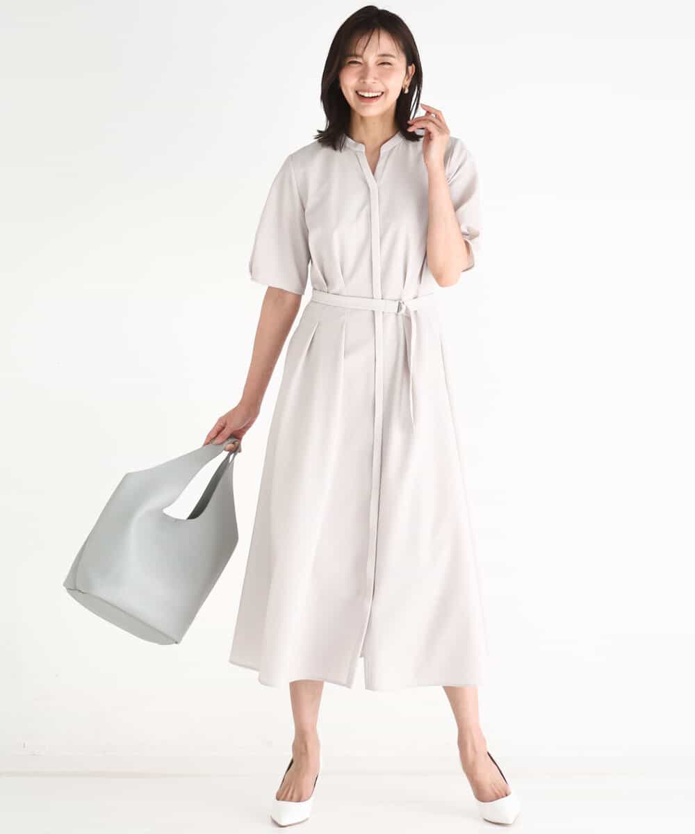 FKEGD38210 MK MICHEL KLEIN(MK ミッシェルクラン) [洗える]サッカーストライプ ウエストタックワンピース ネイビー