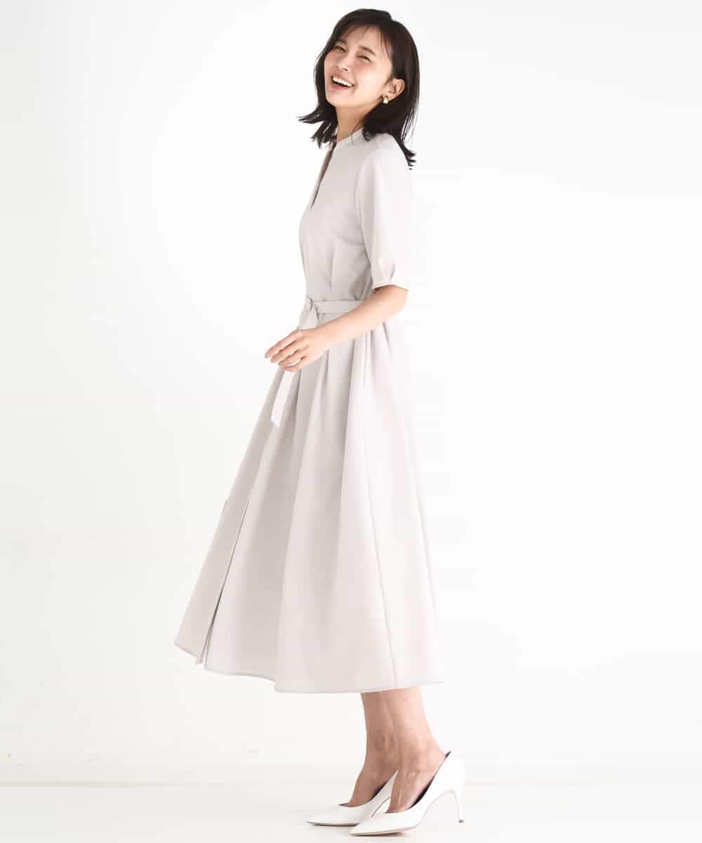 FKEGD38210 MK MICHEL KLEIN(MK ミッシェルクラン) [洗える]サッカーストライプ ウエストタックワンピース ネイビー
