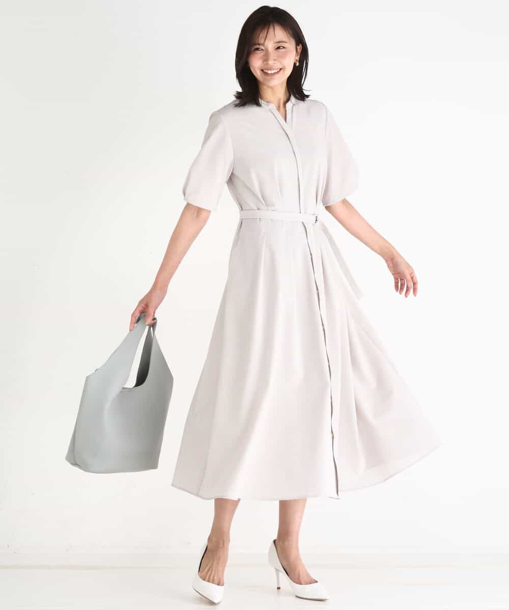 FKEGD38210 MK MICHEL KLEIN(MK ミッシェルクラン) [洗える]サッカーストライプ ウエストタックワンピース ネイビー