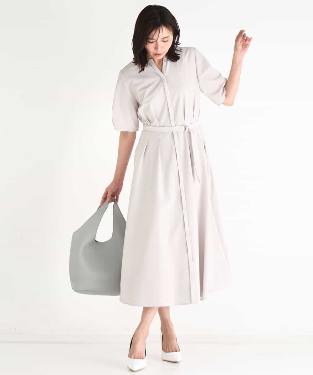 FKEGD38210 MK MICHEL KLEIN(MK ミッシェルクラン) [洗える]サッカーストライプ ウエストタックワンピース ネイビー