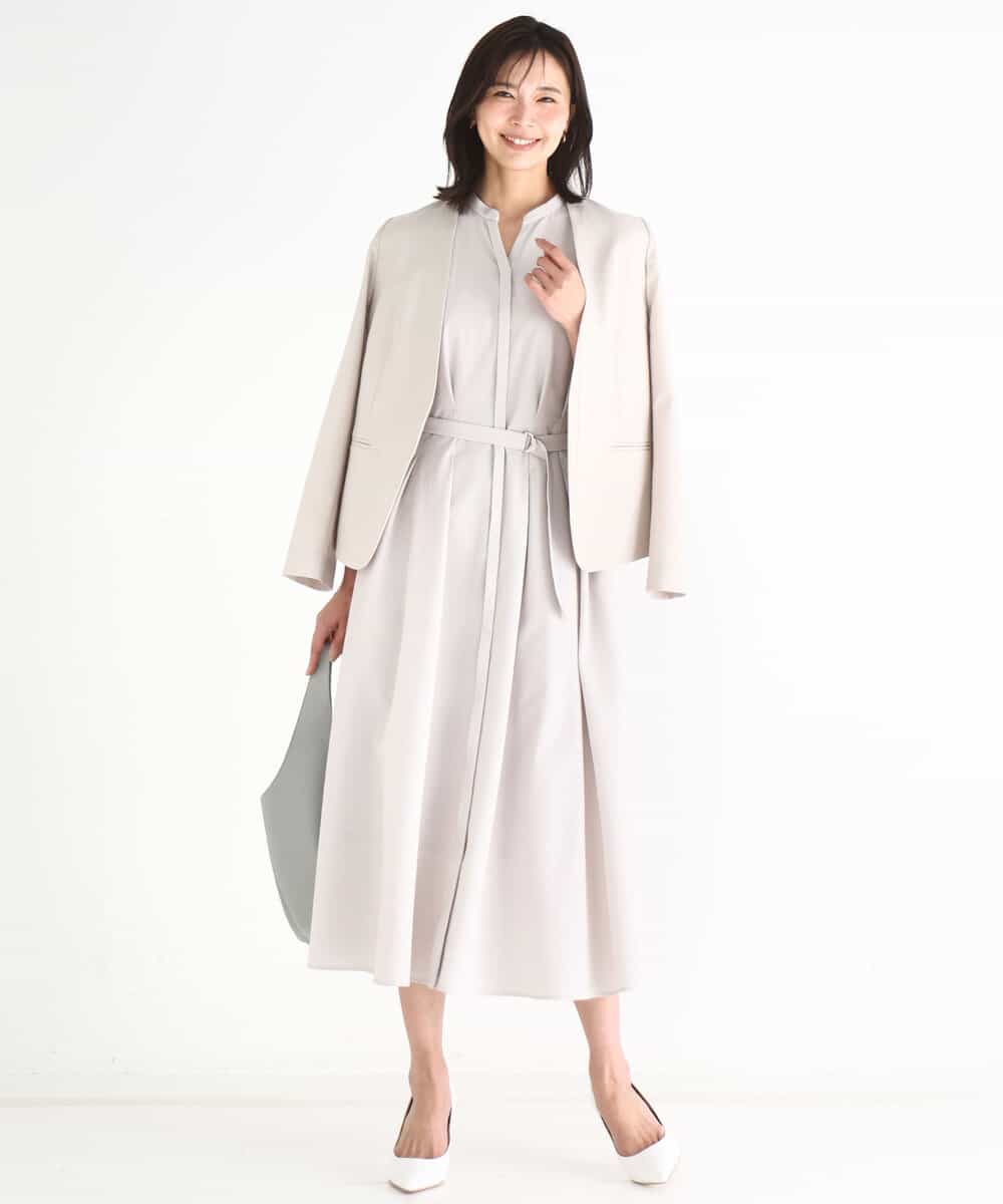 FKEGD38210 MK MICHEL KLEIN(MK ミッシェルクラン) [洗える]サッカーストライプ ウエストタックワンピース ネイビー