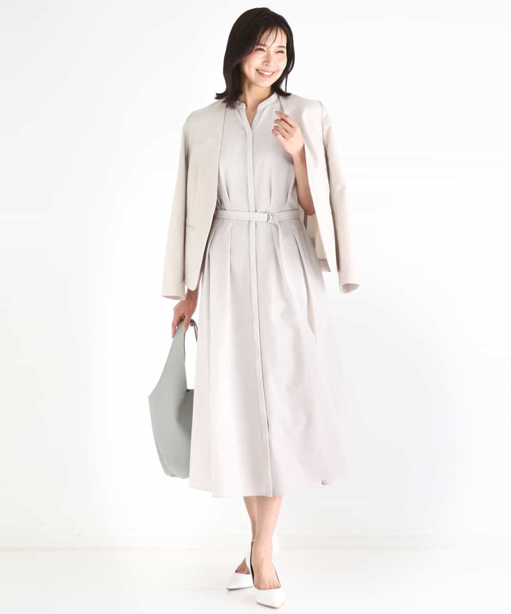 FKEGD38210 MK MICHEL KLEIN(MK ミッシェルクラン) [洗える]サッカーストライプ ウエストタックワンピース ネイビー