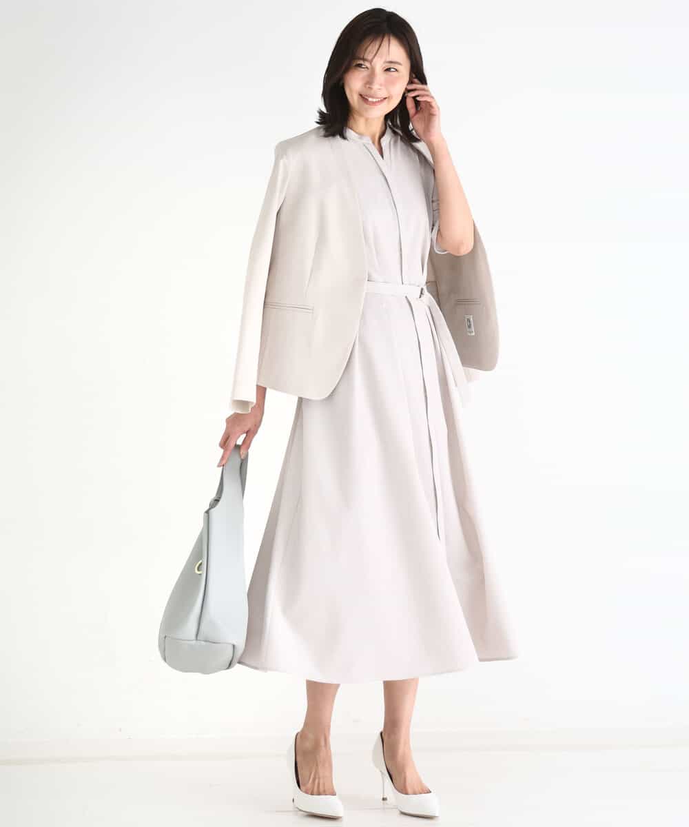 FKEGD38210 MK MICHEL KLEIN(MK ミッシェルクラン) [洗える]サッカーストライプ ウエストタックワンピース ネイビー
