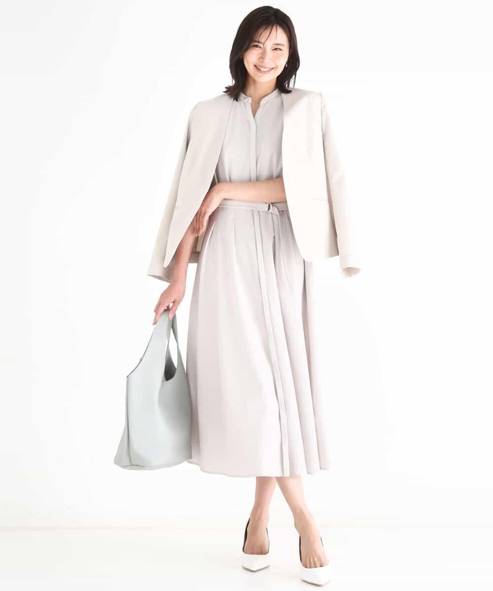 FKEGD38210 MK MICHEL KLEIN(MK ミッシェルクラン) [洗える]サッカーストライプ ウエストタックワンピース ネイビー