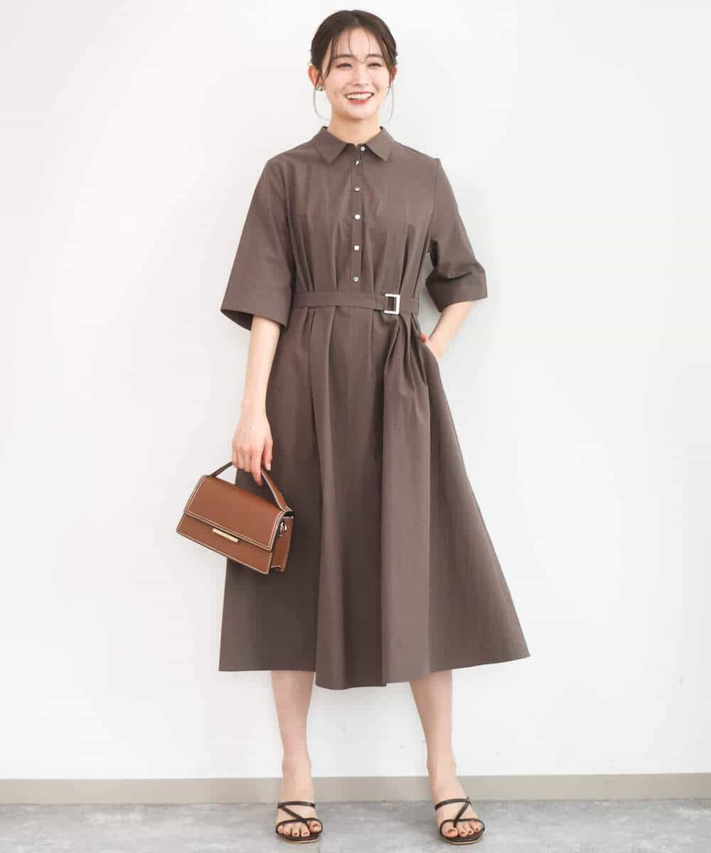 FKEGD40220 MK MICHEL KLEIN(MK ミッシェルクラン) [UVカット/洗える]ハーフスリーブ シャツワンピース ベージュ