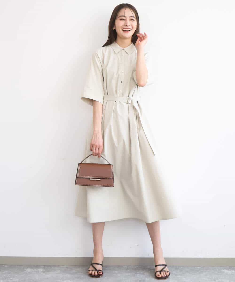 FKEGD40220 MK MICHEL KLEIN(MK ミッシェルクラン) [UVカット/洗える]ハーフスリーブ シャツワンピース ベージュ