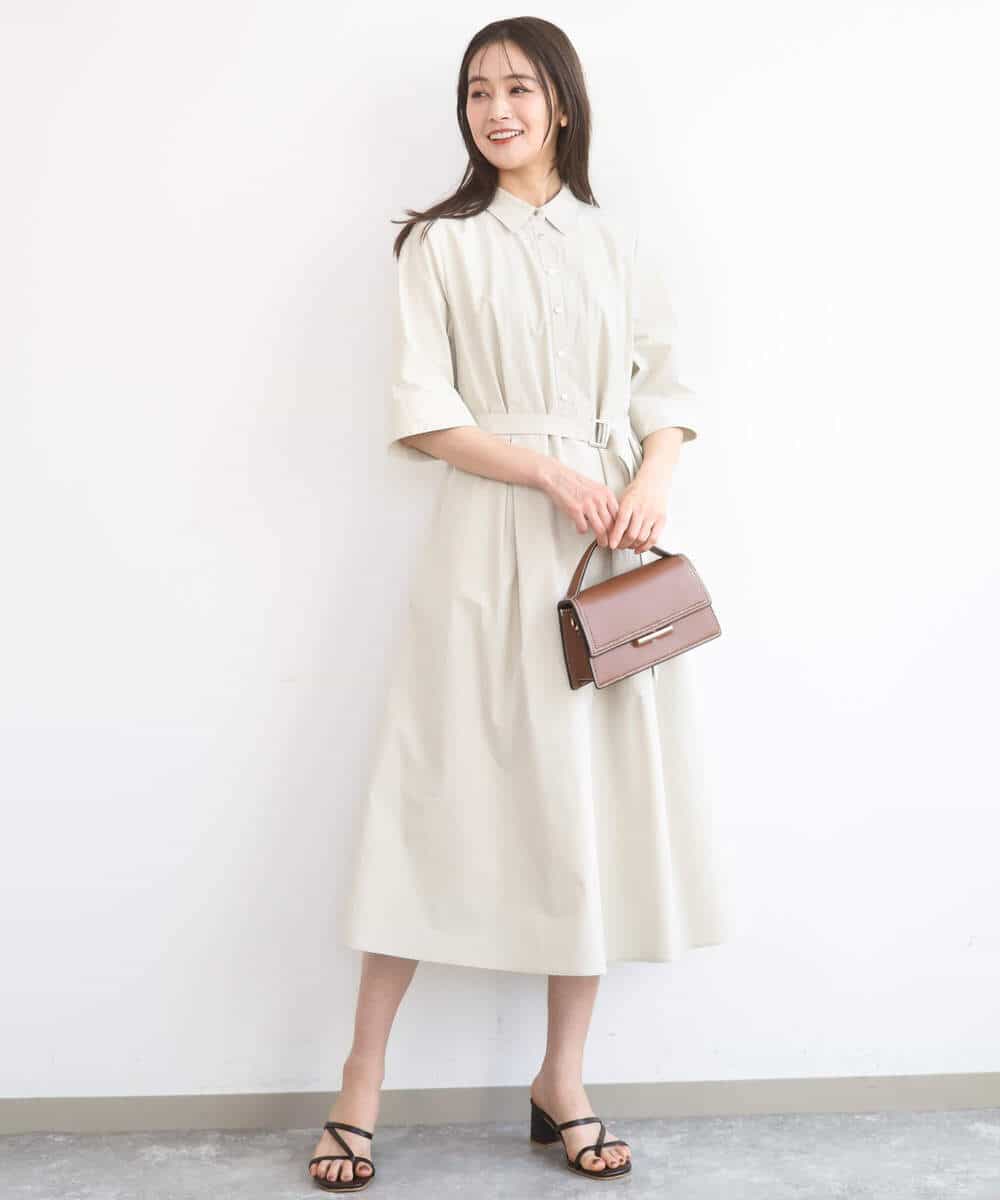 FKEGD40220 MK MICHEL KLEIN(MK ミッシェルクラン) [UVカット/洗える]ハーフスリーブ シャツワンピース ベージュ