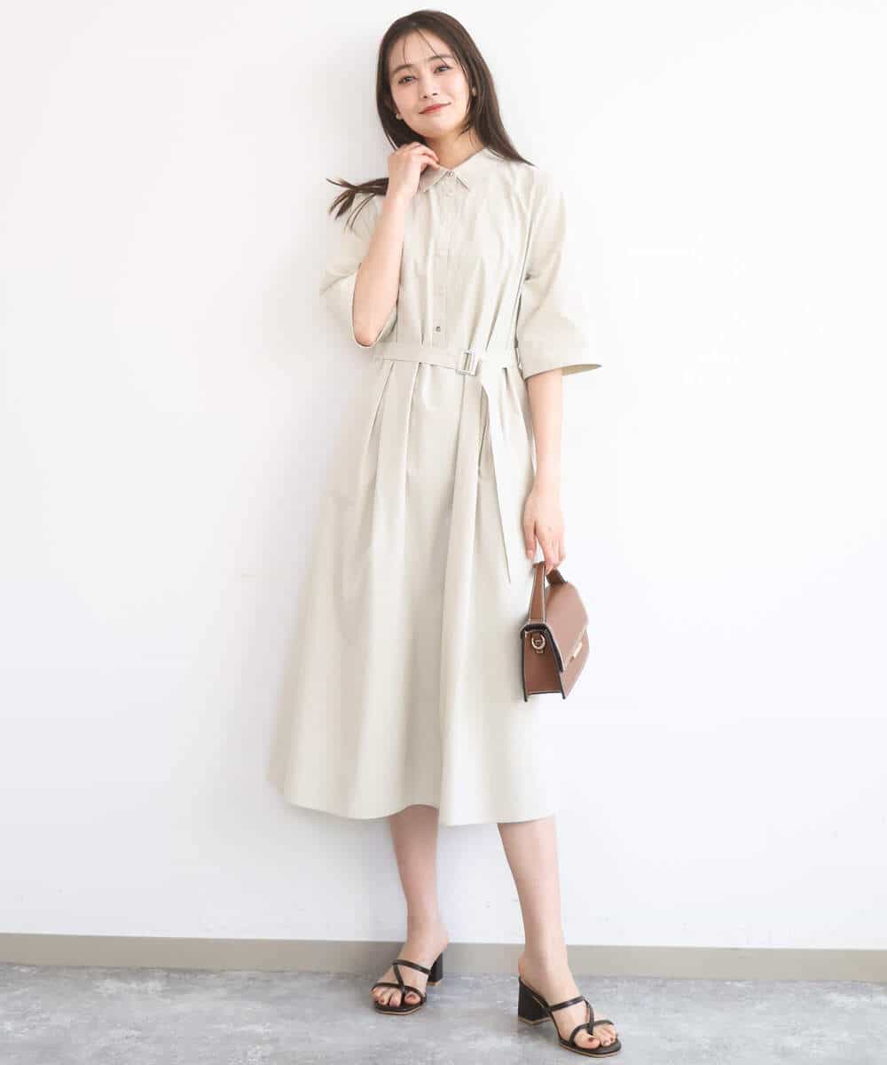 FKEGD40220 MK MICHEL KLEIN(MK ミッシェルクラン) [UVカット/洗える]ハーフスリーブ シャツワンピース ベージュ