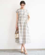 FKEGD46230 MK MICHEL KLEIN(MK ミッシェルクラン) [洗える]オーガンジーチェック柄フレアシルエットワンピース ベージュ
