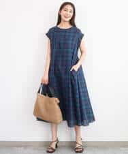 FKEGD46230 MK MICHEL KLEIN(MK ミッシェルクラン) [洗える]オーガンジーチェック柄フレアシルエットワンピース ベージュ