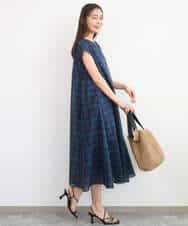 FKEGD46230 MK MICHEL KLEIN(MK ミッシェルクラン) [洗える]オーガンジーチェック柄フレアシルエットワンピース ベージュ