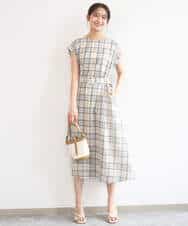 FKEGD46230 MK MICHEL KLEIN(MK ミッシェルクラン) [洗える]オーガンジーチェック柄フレアシルエットワンピース ベージュ