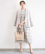 FKEGD46230 MK MICHEL KLEIN(MK ミッシェルクラン) [洗える]オーガンジーチェック柄フレアシルエットワンピース ベージュ
