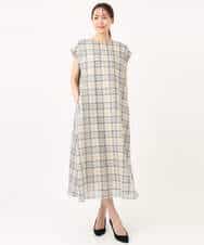 FKEGD46230 MK MICHEL KLEIN(MK ミッシェルクラン) [洗える]オーガンジーチェック柄フレアシルエットワンピース ベージュ