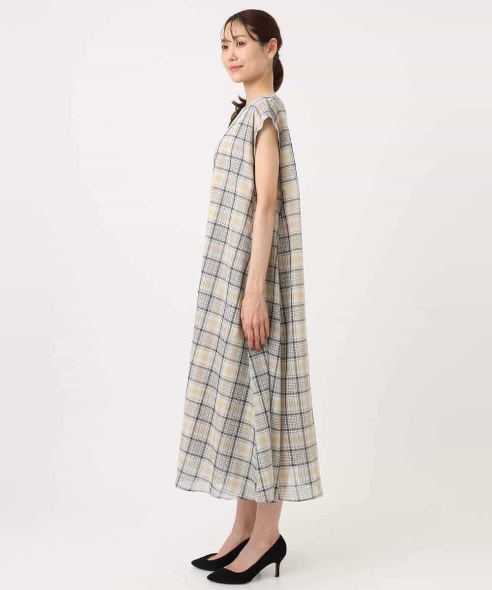 FKEGD46230 MK MICHEL KLEIN(MK ミッシェルクラン) [洗える]オーガンジーチェック柄フレアシルエットワンピース ベージュ