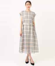 FKEGD46230 MK MICHEL KLEIN(MK ミッシェルクラン) [洗える]オーガンジーチェック柄フレアシルエットワンピース ベージュ
