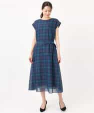 FKEGD46230 MK MICHEL KLEIN(MK ミッシェルクラン) [洗える]オーガンジーチェック柄フレアシルエットワンピース ベージュ