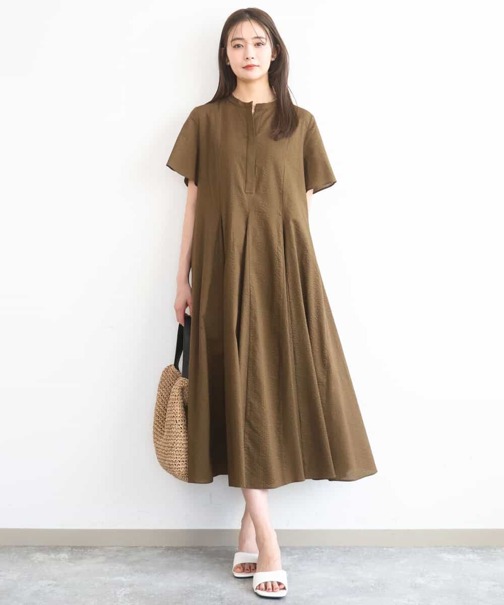 FKEGD47240 MK MICHEL KLEIN(MK ミッシェルクラン) [洗える]サッカー調ウエスト切り替えワンピース ブラウン
