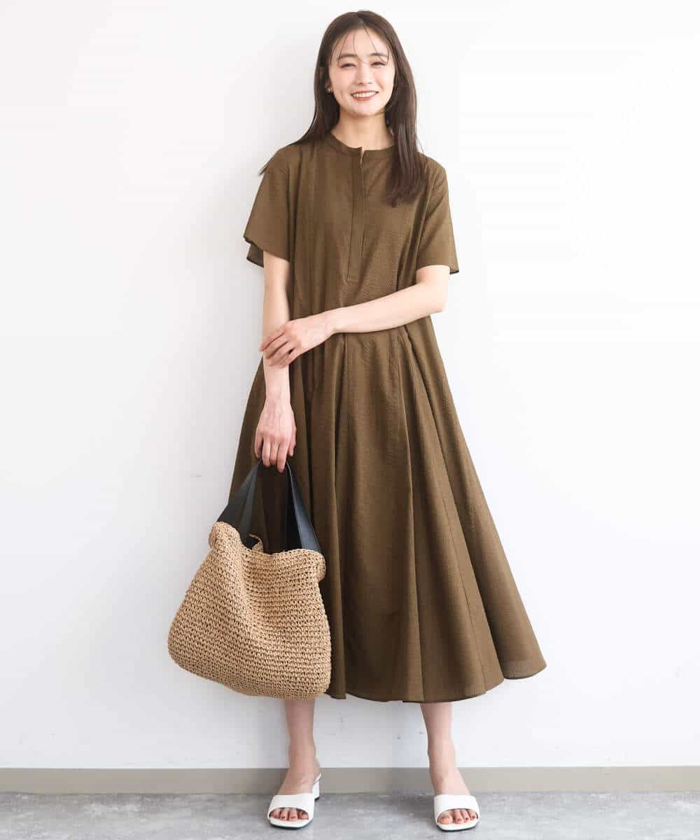 FKEGD47240 MK MICHEL KLEIN(MK ミッシェルクラン) [洗える]サッカー調ウエスト切り替えワンピース ブラウン