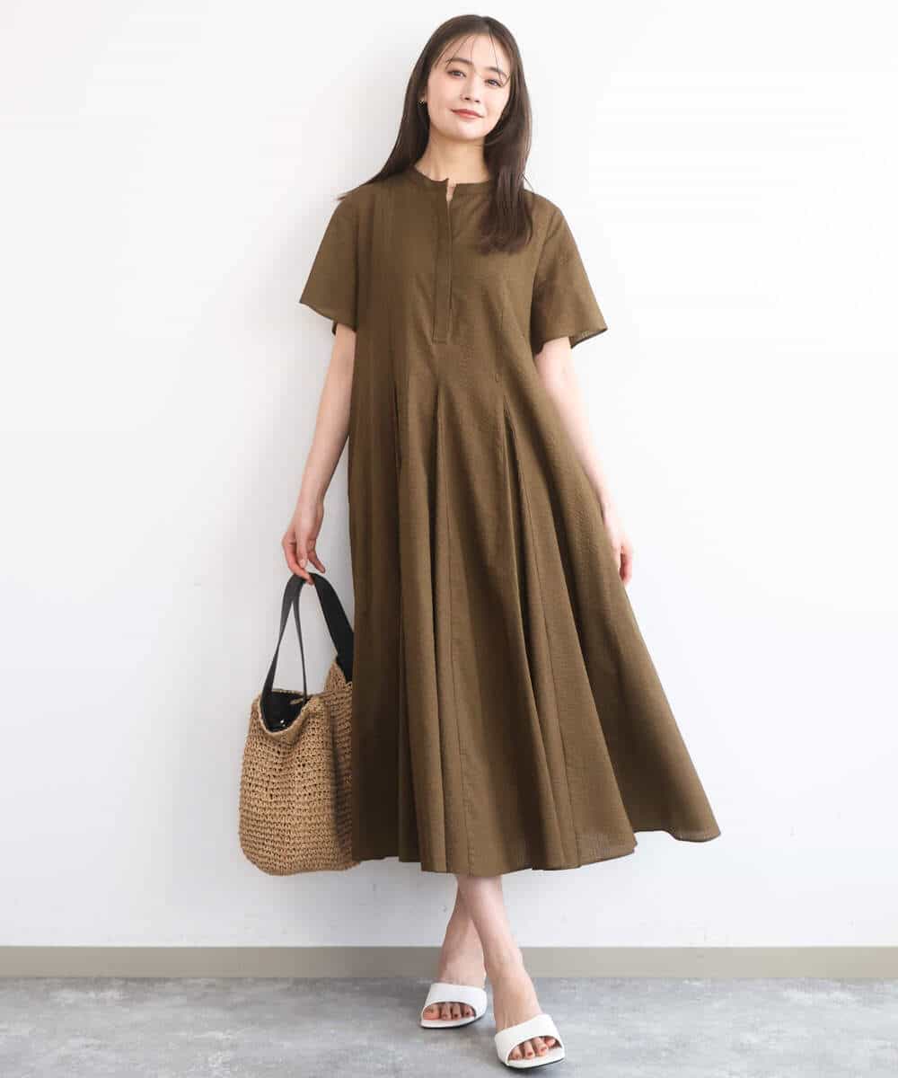 FKEGD47240 MK MICHEL KLEIN(MK ミッシェルクラン) [洗える]サッカー調ウエスト切り替えワンピース ブラウン