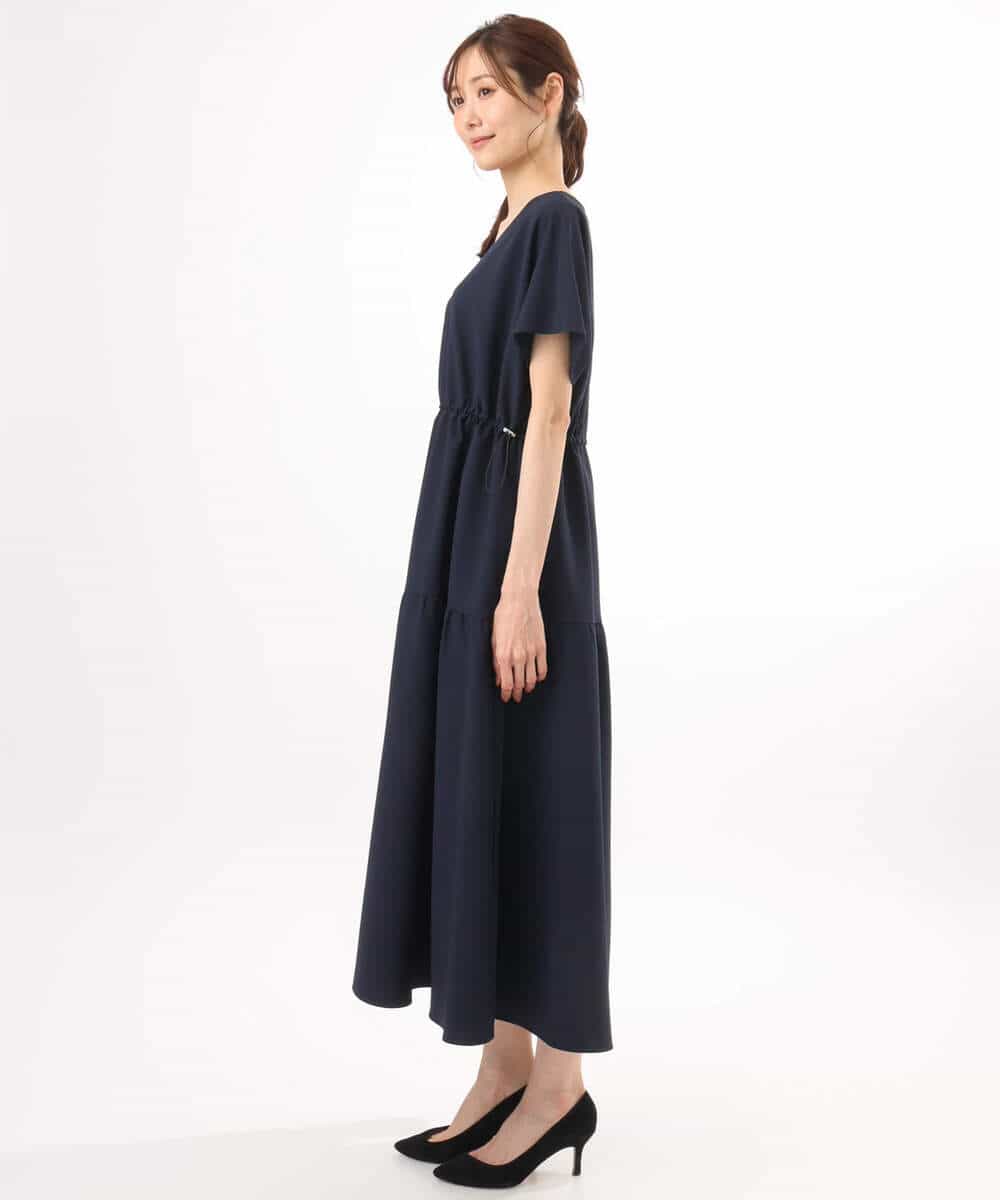 FKEHD64220 MK MICHEL KLEIN(MK ミッシェルクラン) [撥水/UVカット/洗える]ドローコードデザインVネックワンピース ネイビー