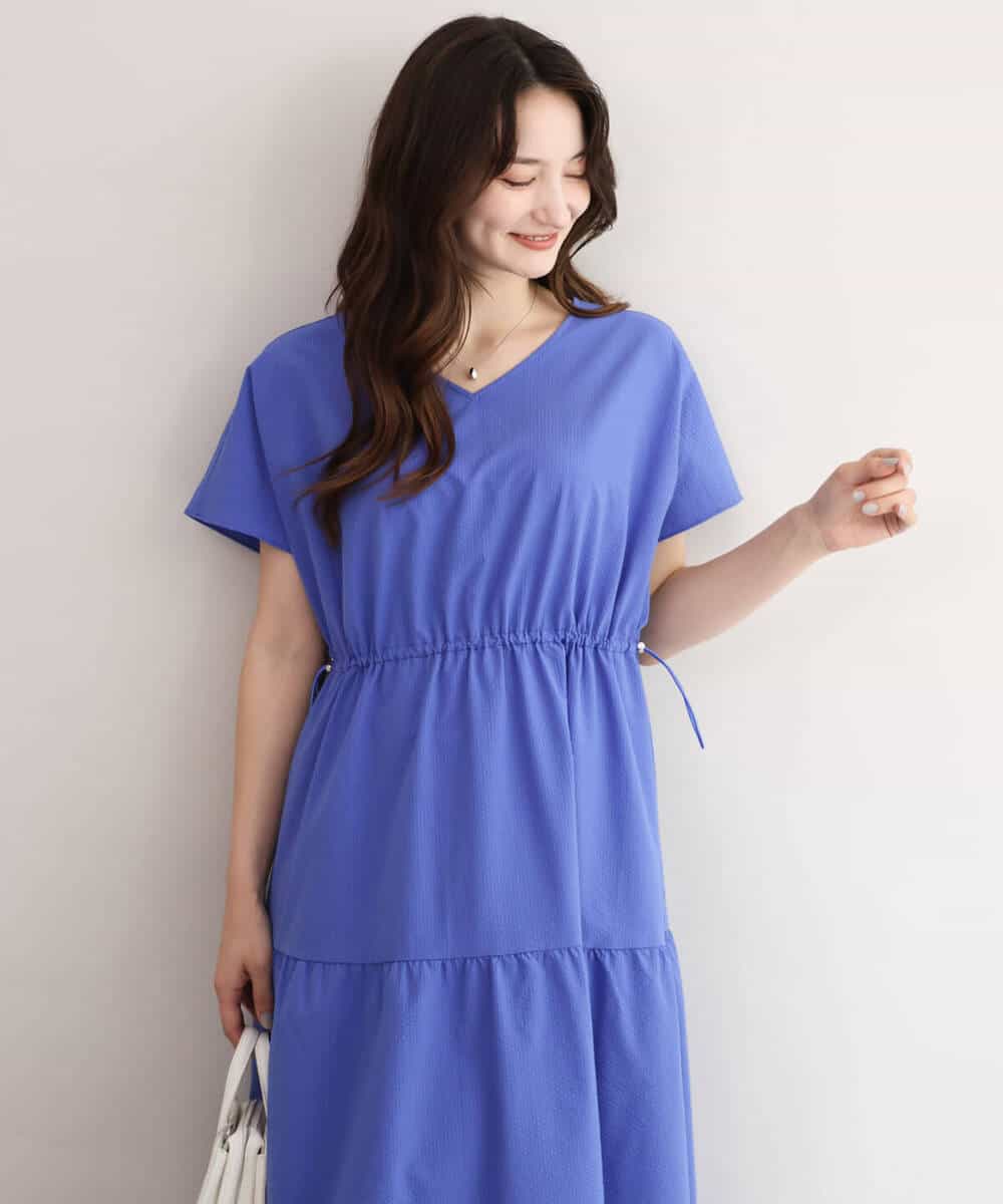 FKEHD64220 MK MICHEL KLEIN(MK ミッシェルクラン) [撥水/UVカット/洗える]ドローコードデザインVネックワンピース ネイビー