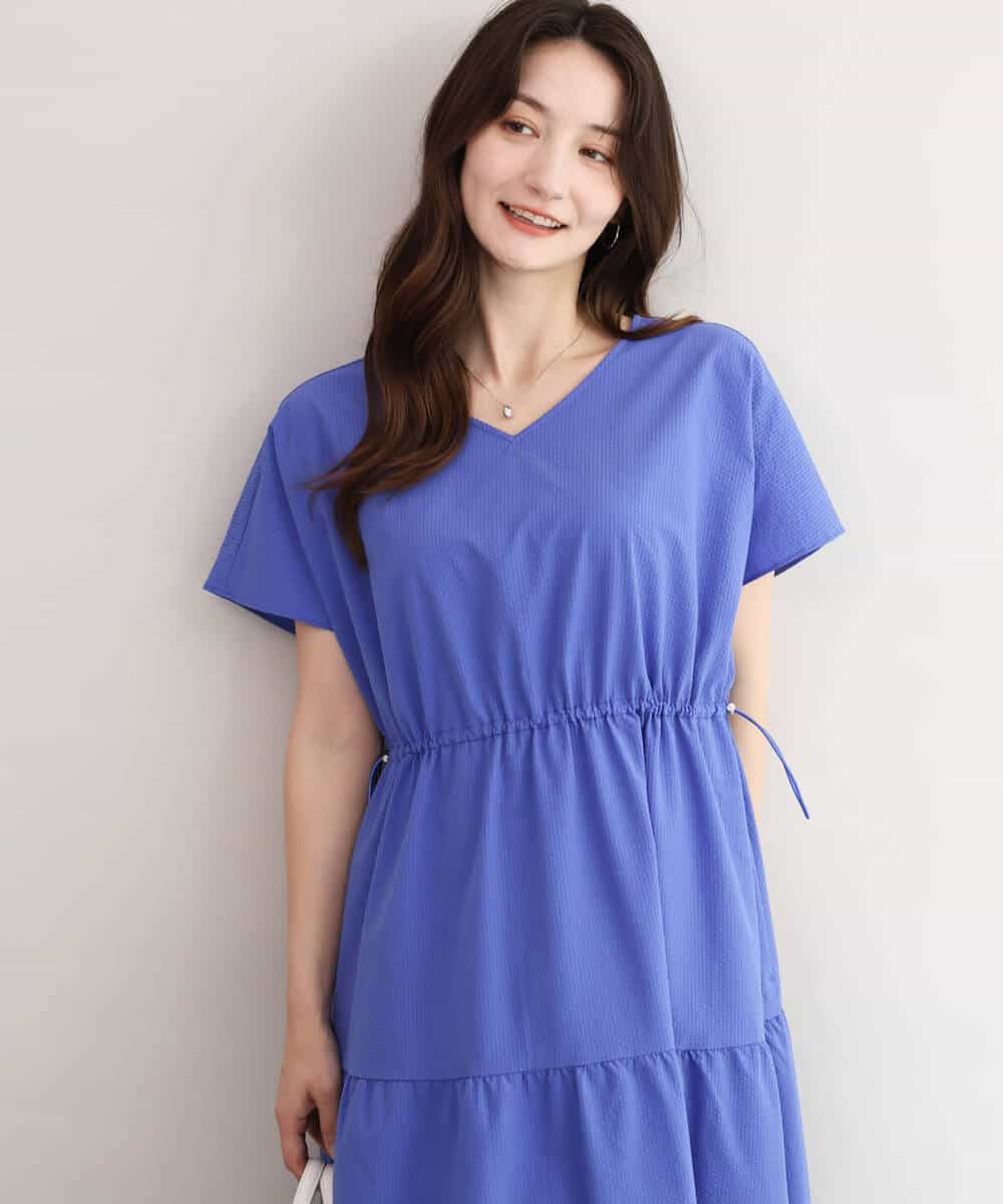 FKEHD64220 MK MICHEL KLEIN(MK ミッシェルクラン) [撥水/UVカット/洗える]ドローコードデザインVネックワンピース ネイビー