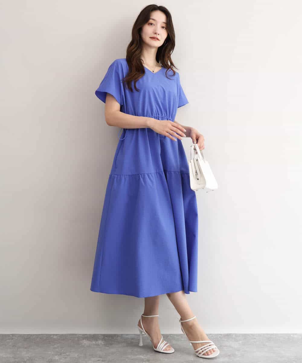 FKEHD64220 MK MICHEL KLEIN(MK ミッシェルクラン) [撥水/UVカット/洗える]ドローコードデザインVネックワンピース ネイビー