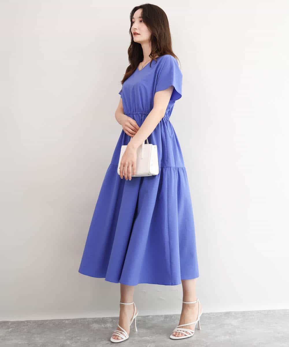 FKEHD64220 MK MICHEL KLEIN(MK ミッシェルクラン) [撥水/UVカット/洗える]ドローコードデザインVネックワンピース ネイビー
