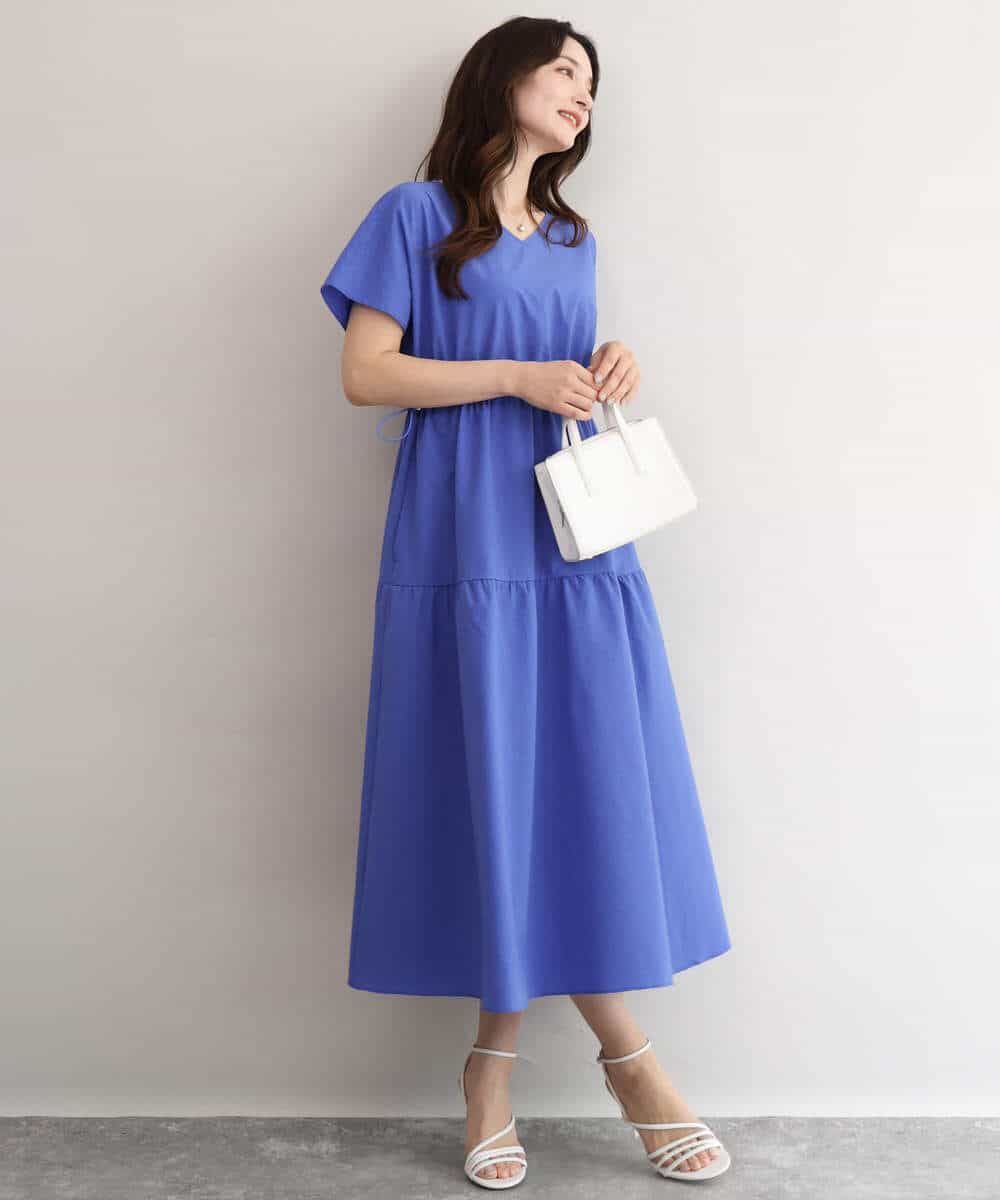 FKEHD64220 MK MICHEL KLEIN(MK ミッシェルクラン) [撥水/UVカット/洗える]ドローコードデザインVネックワンピース ネイビー