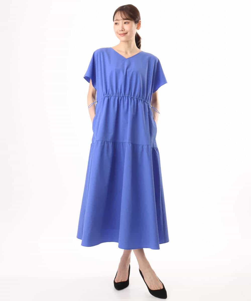 FKEHD64220 MK MICHEL KLEIN(MK ミッシェルクラン) [撥水/UVカット/洗える]ドローコードデザインVネックワンピース ネイビー