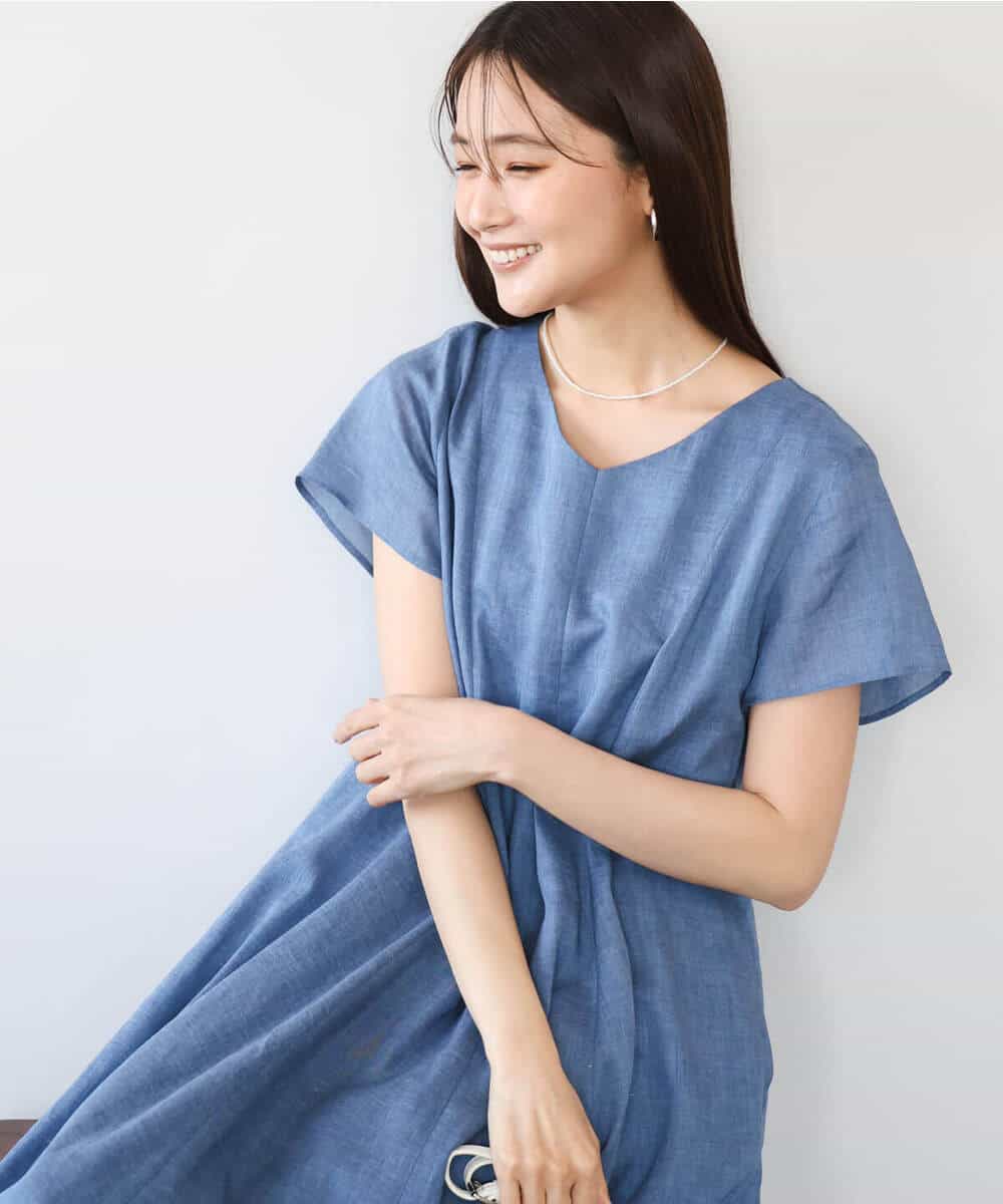 FKEHD65230 MK MICHEL KLEIN(MK ミッシェルクラン) [接触冷感/洗える]ラミーリネン混Aラインワンピース ラベンダー