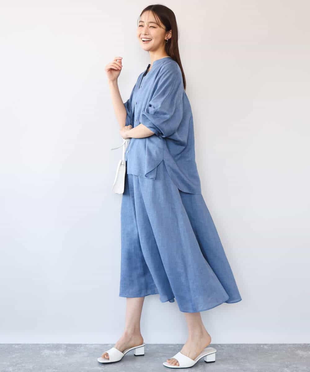 FKEHD65230 MK MICHEL KLEIN(MK ミッシェルクラン) [接触冷感/洗える]ラミーリネン混Aラインワンピース ラベンダー