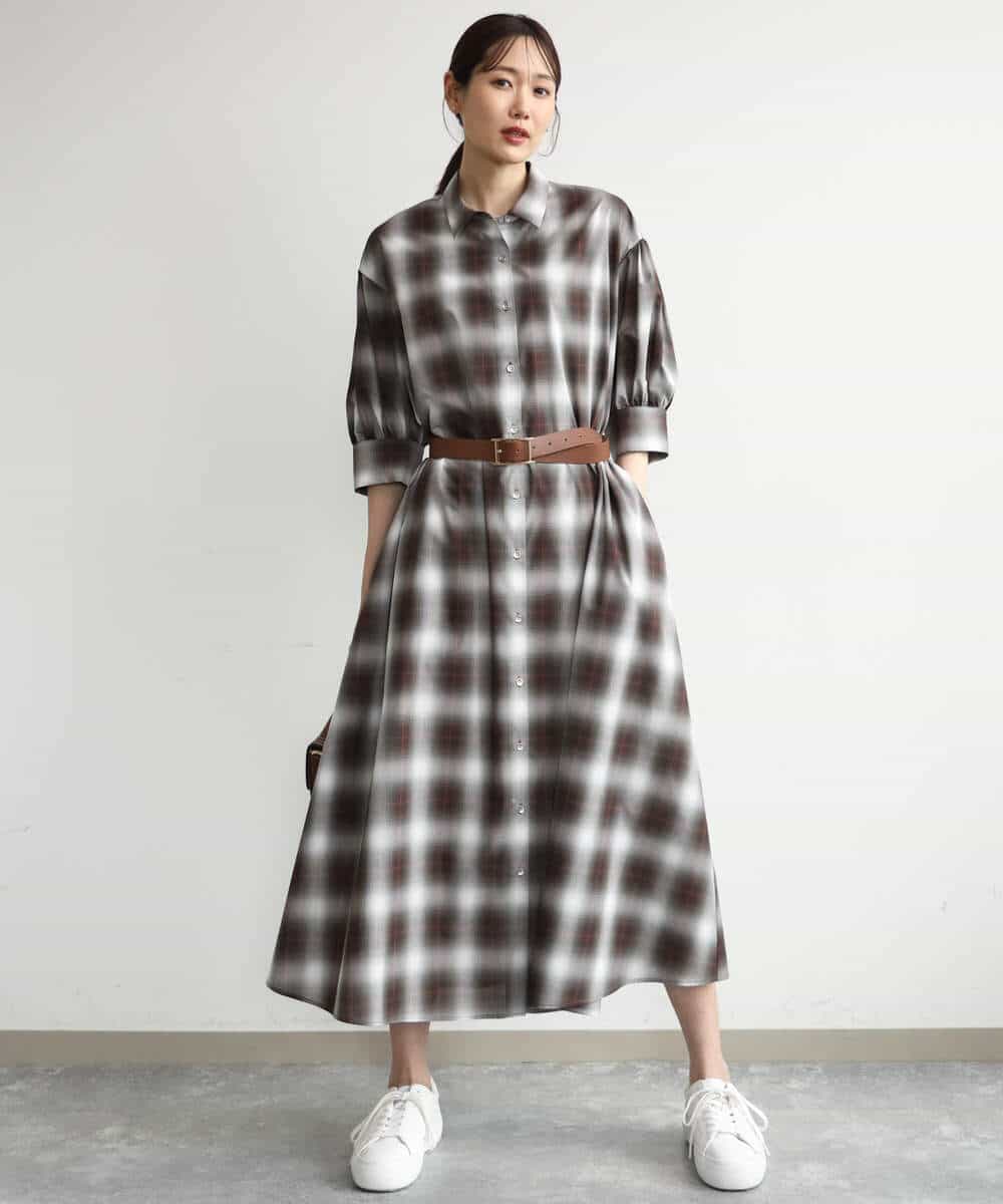FKEJD31260 MK MICHEL KLEIN(MK ミッシェルクラン) [洗える]オンブレチェック柄シャツワンピース ネイビー