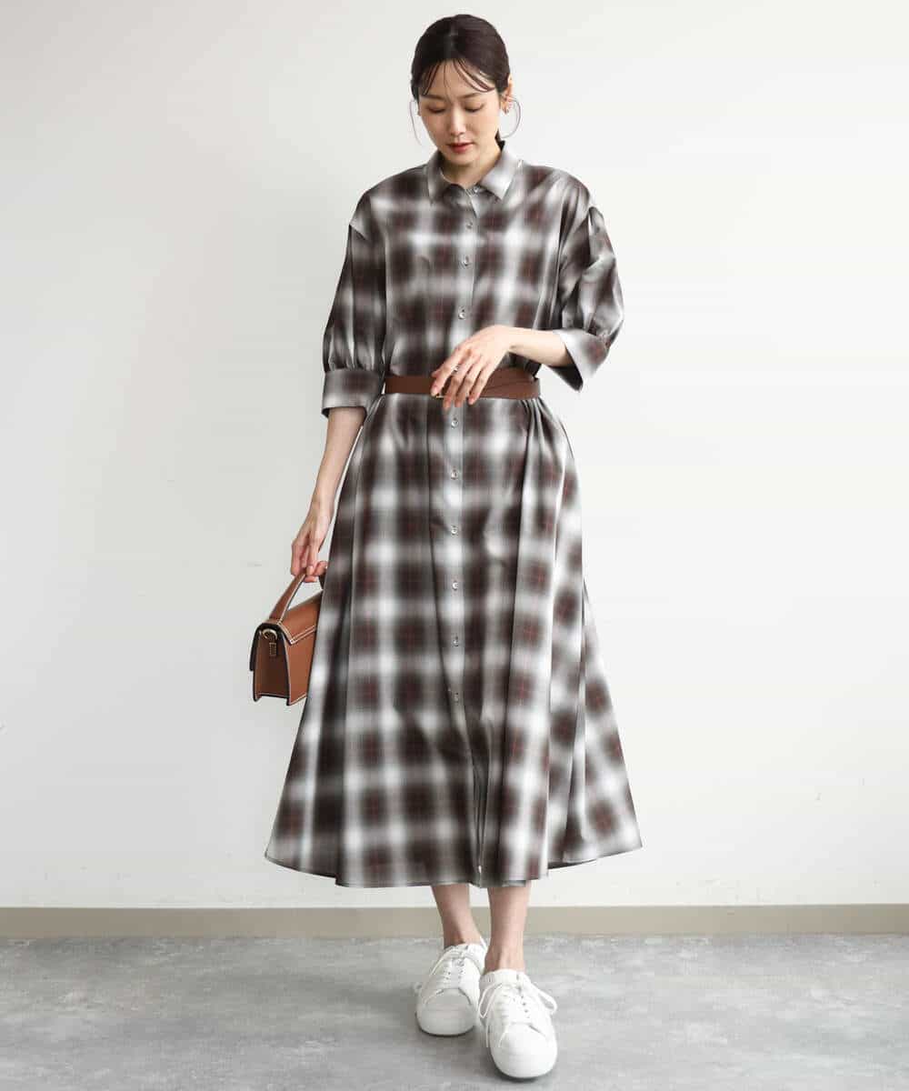 FKEJD31260 MK MICHEL KLEIN(MK ミッシェルクラン) [洗える]オンブレチェック柄シャツワンピース ネイビー
