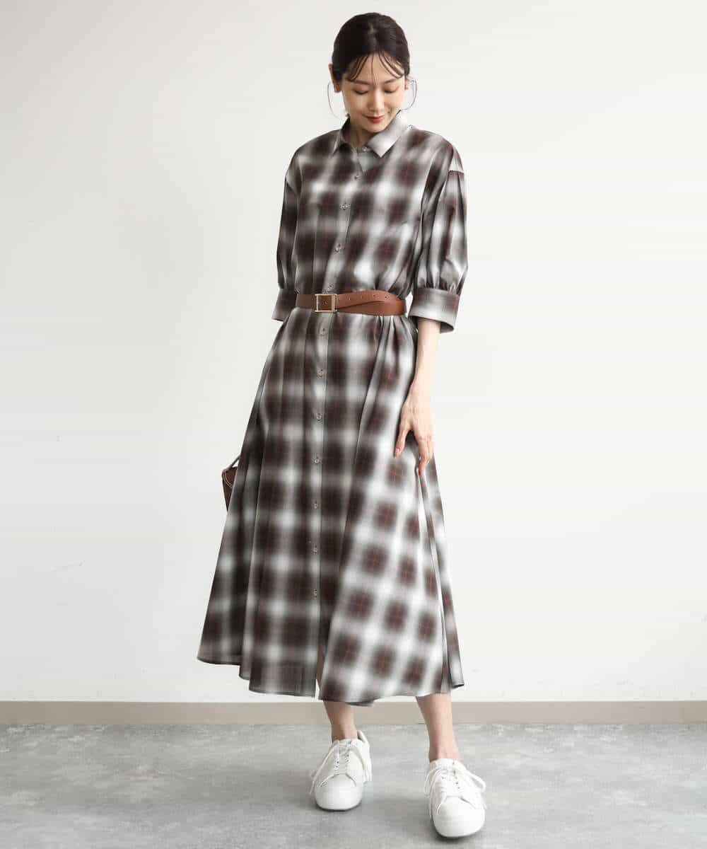 FKEJD31260 MK MICHEL KLEIN(MK ミッシェルクラン) [洗える]オンブレチェック柄シャツワンピース ネイビー