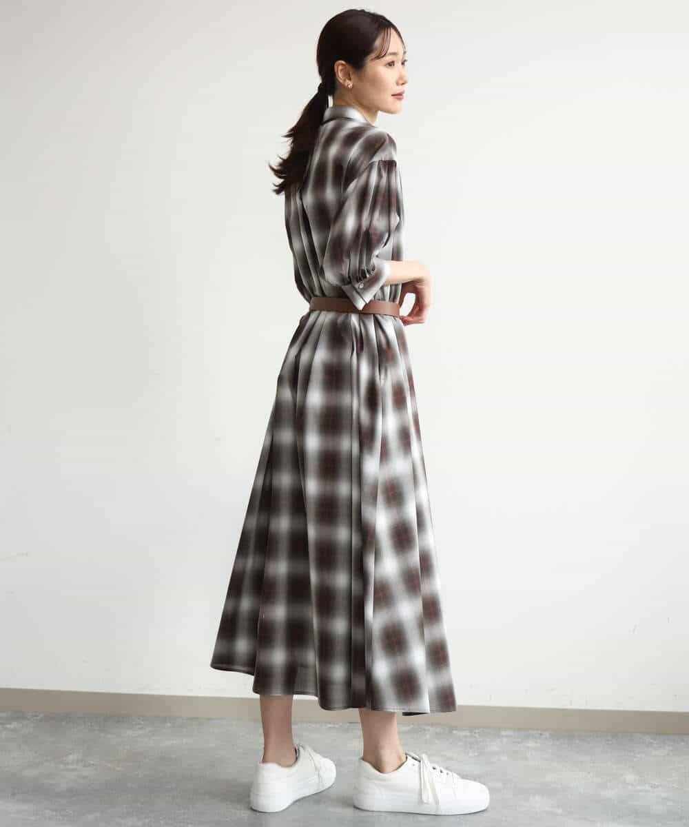 FKEJD31260 MK MICHEL KLEIN(MK ミッシェルクラン) [洗える]オンブレチェック柄シャツワンピース ネイビー