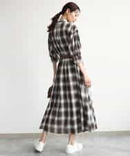 FKEJD31260 MK MICHEL KLEIN(MK ミッシェルクラン) [洗える]オンブレチェック柄シャツワンピース ネイビー