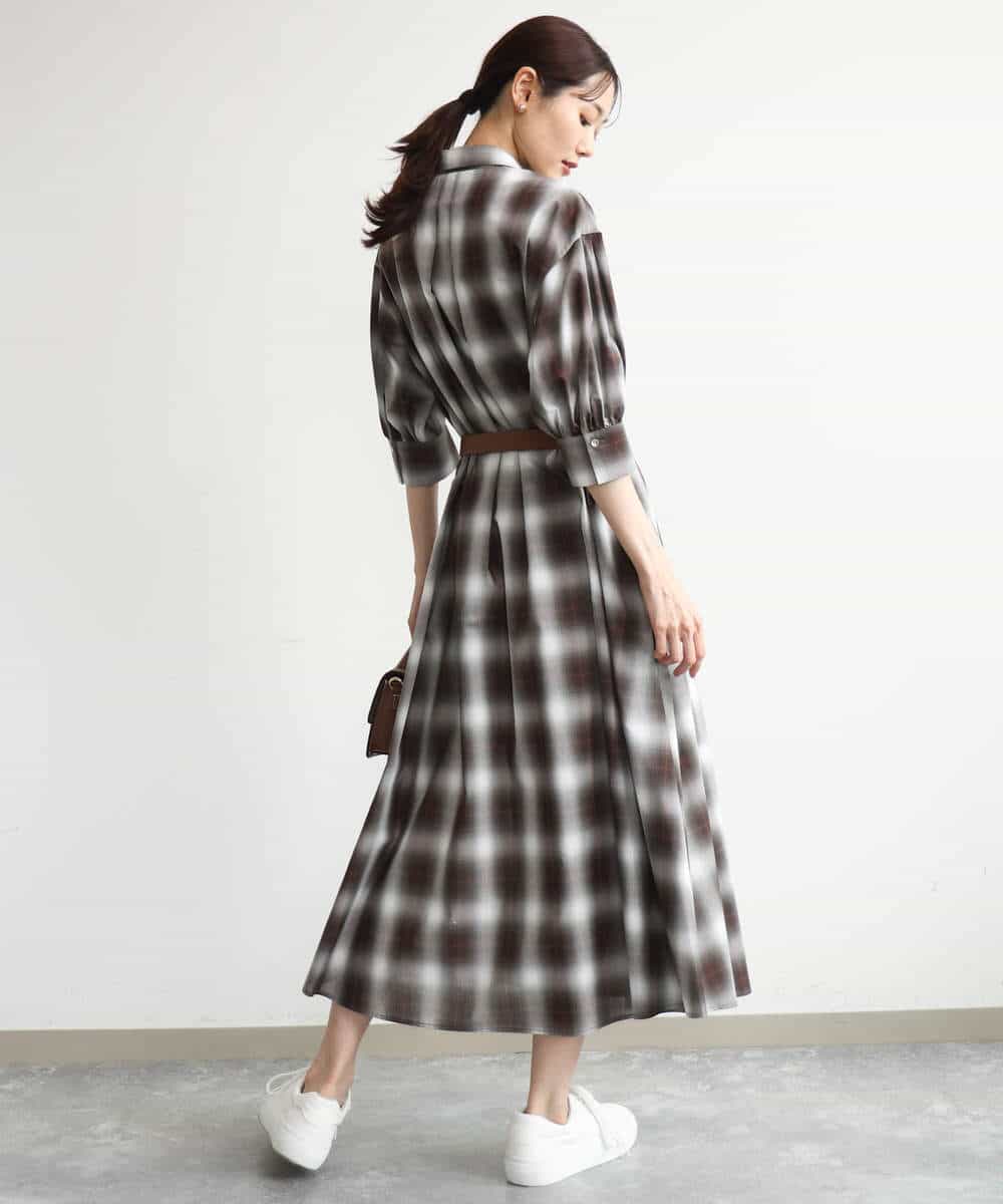 FKEJD31260 MK MICHEL KLEIN(MK ミッシェルクラン) [洗える]オンブレチェック柄シャツワンピース ネイビー