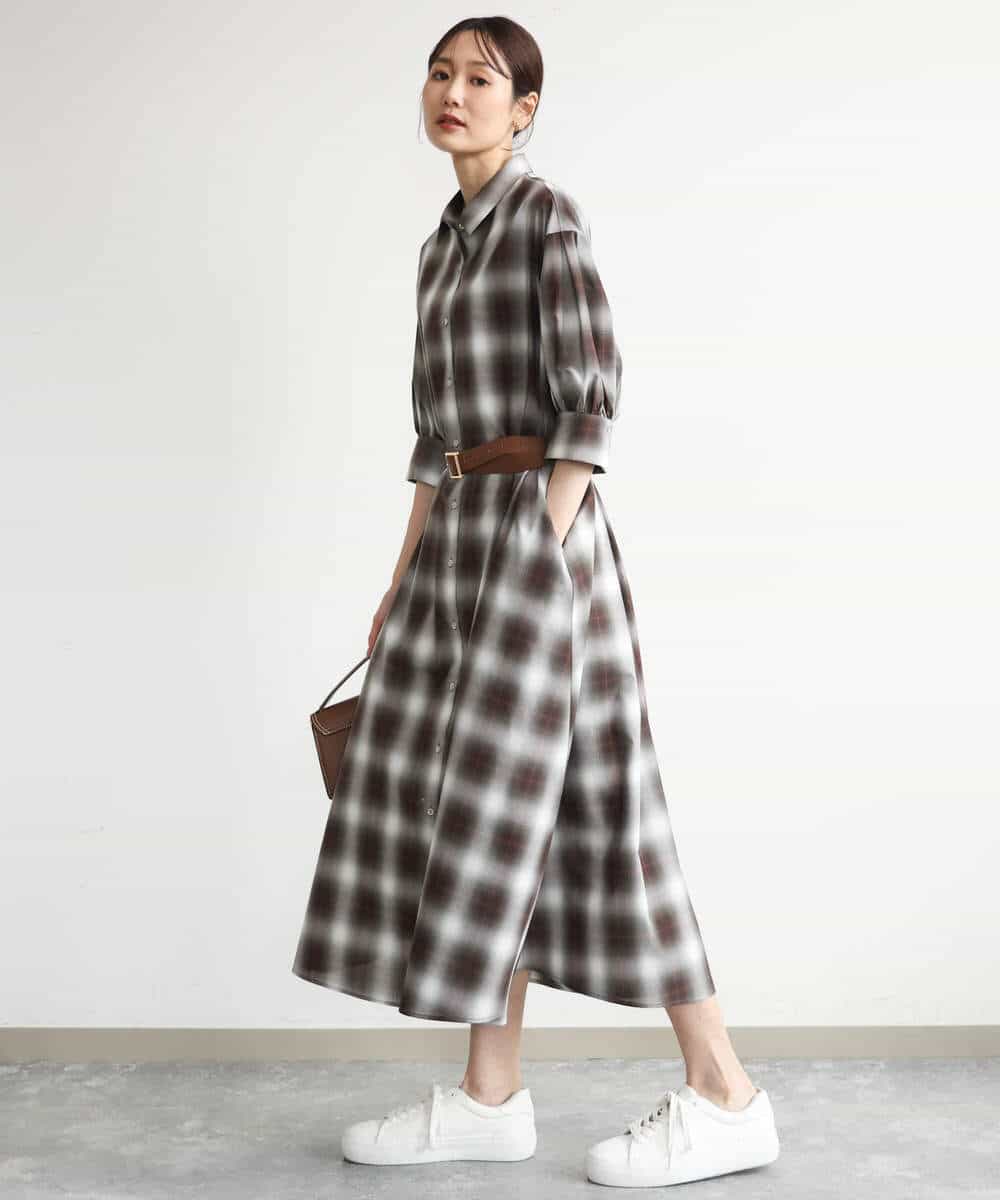 FKEJD31260 MK MICHEL KLEIN(MK ミッシェルクラン) [洗える]オンブレチェック柄シャツワンピース ネイビー