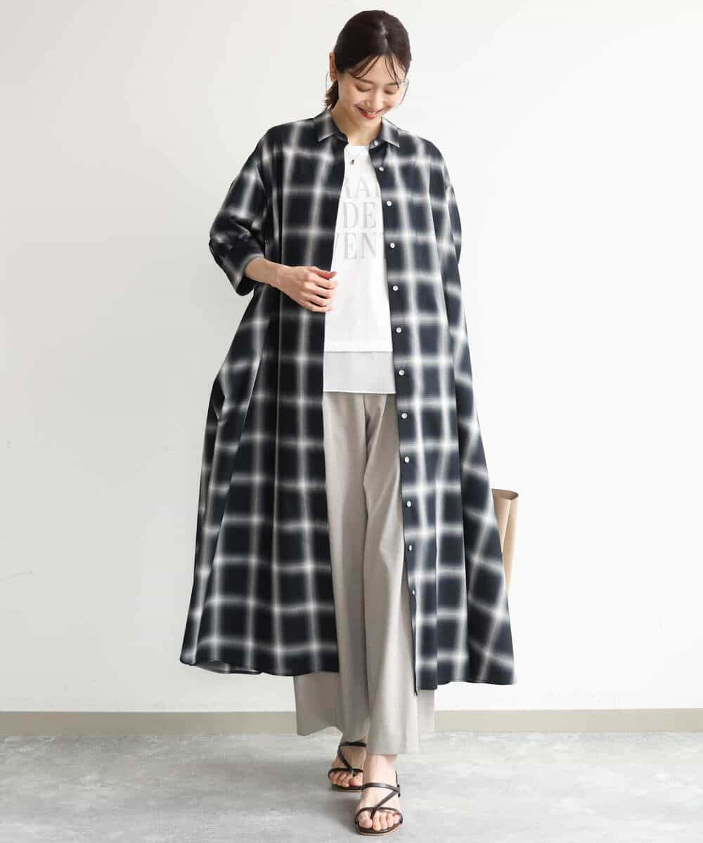 FKEJD31260 MK MICHEL KLEIN(MK ミッシェルクラン) [洗える]オンブレチェック柄シャツワンピース ネイビー