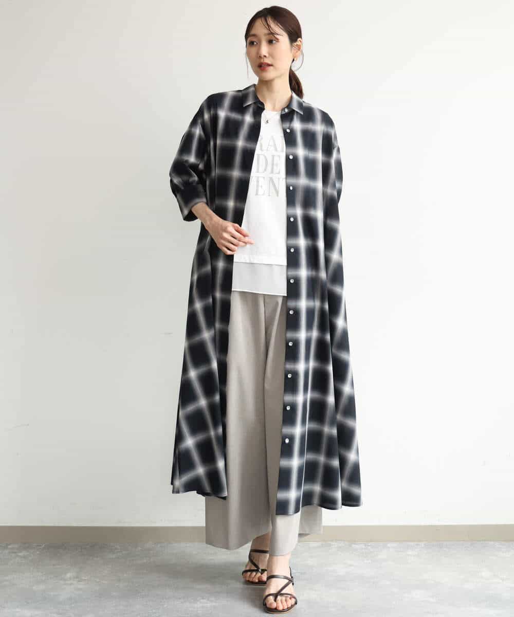 FKEJD31260 MK MICHEL KLEIN(MK ミッシェルクラン) [洗える]オンブレチェック柄シャツワンピース ネイビー